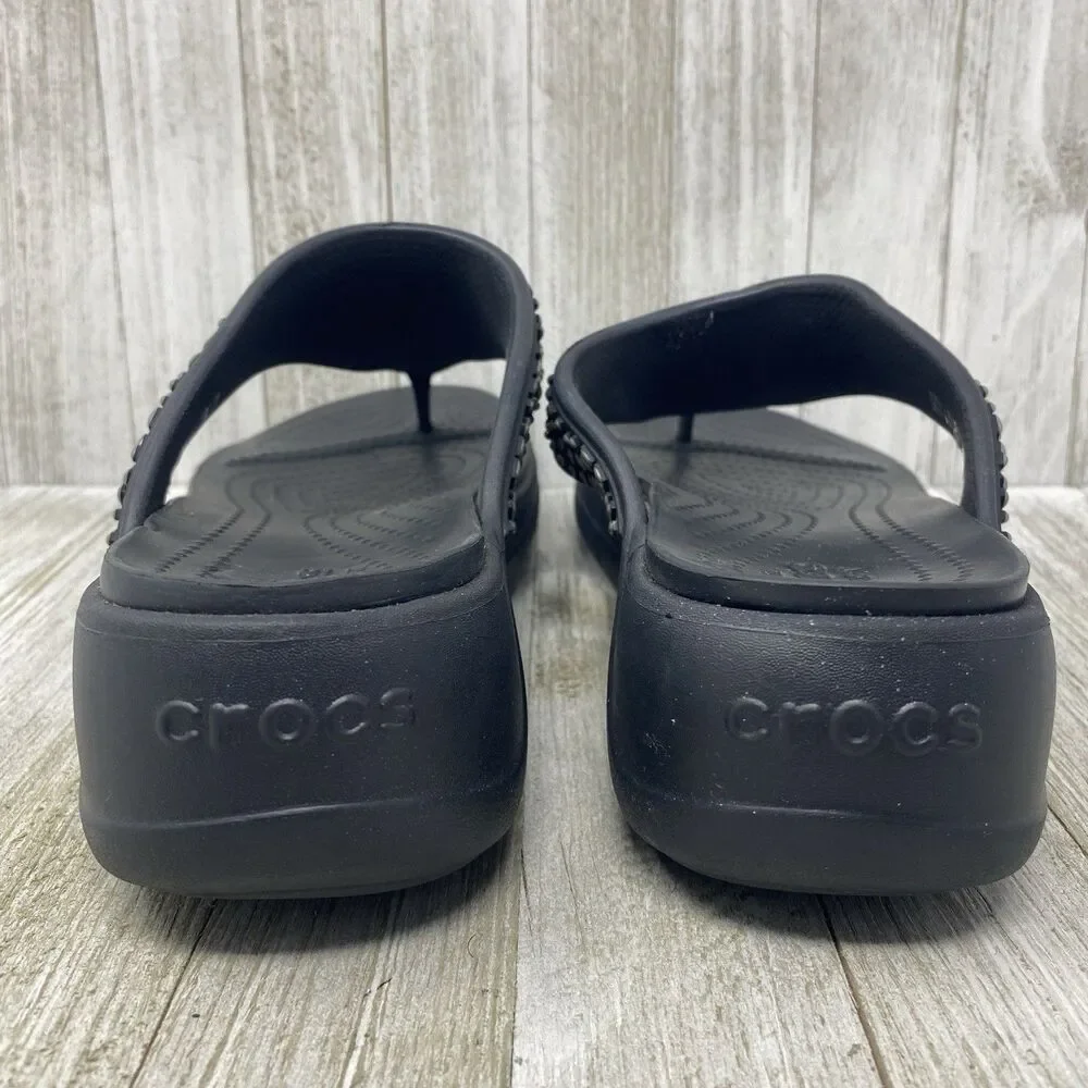 Crocs Sandals Womens 10  Flip Flops Wedge Dual Comfort Monterey Diamante Black - Picture 5 of 11